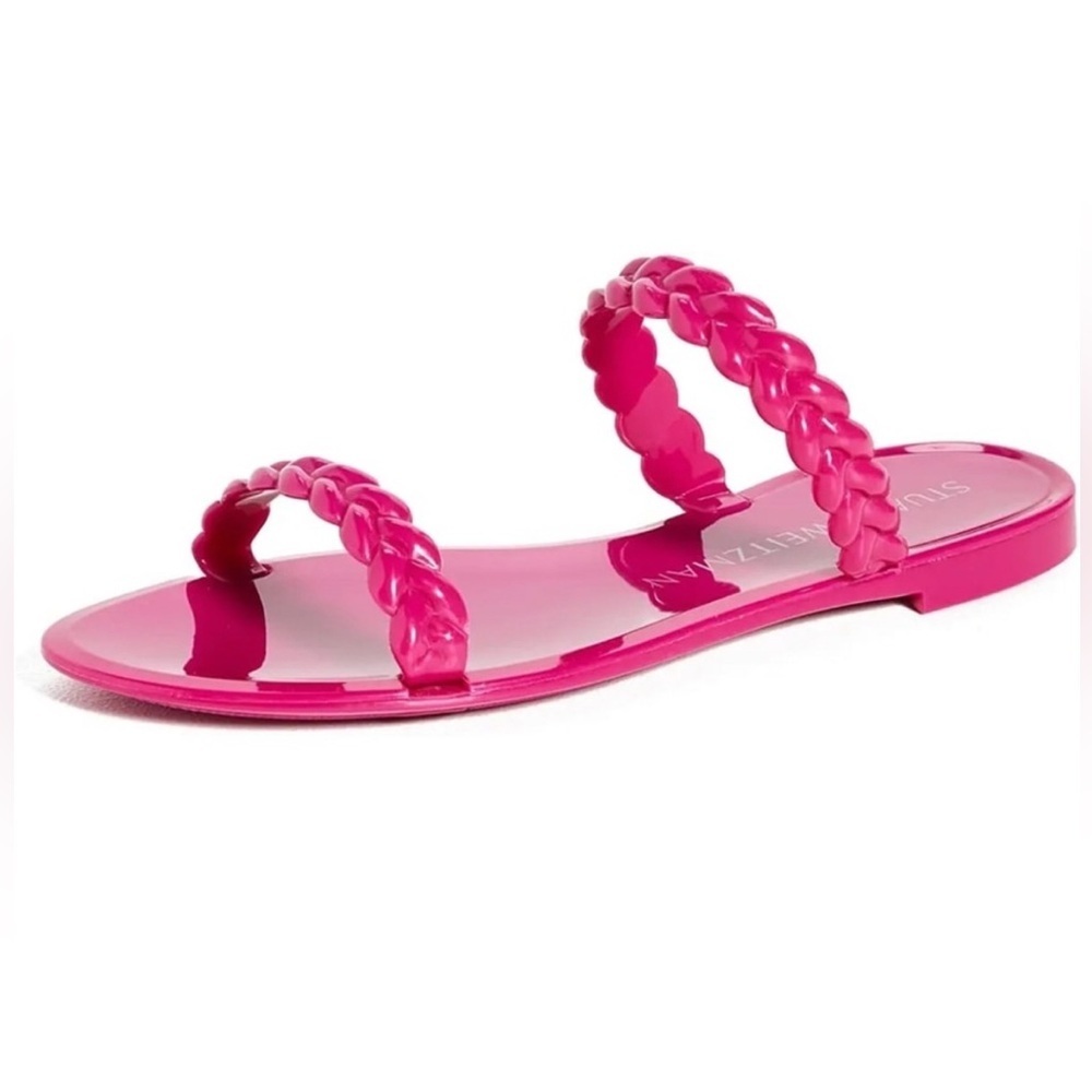 New Stuart Weitzman Braida Sawyer Jelly Orchid Pink Flat Sandals Size 5